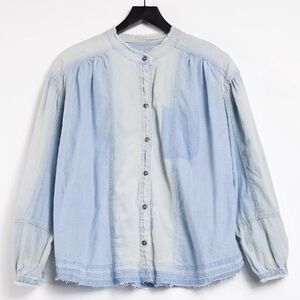 Free People Set Sail Oversized PTP 22-28 Denim Button Down Boxy  Top